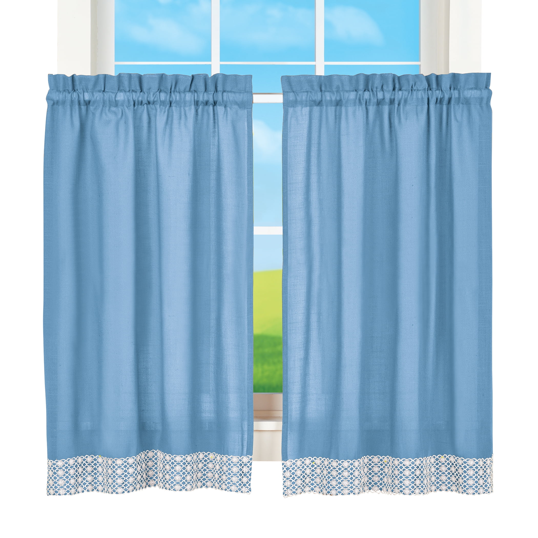 Elegant Salem White Lace Trim Border Curtains 5 Colors Rod Pocket