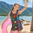 thumbnail image 3 of Xoenoiee Colorful Dog Paw Print Girls Tankini Bathing Suit Two Piece Swimsuits Modest Swimsuit Round Neck Tank Top with High Waisted Bottom, 8-9 Years, 3 of 7