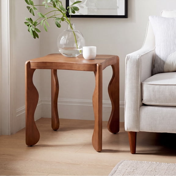 Christopher Knight Home 18.5" Mid-Century Rubber Wood Artistic Curved Indoor Side Table, Walnut