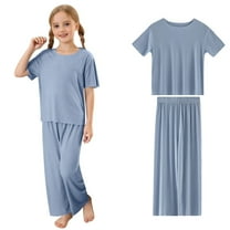 Girls Summer Outfits 2-15 Years Soft Breathable Ribbed Knit Top and Pants Set Casual Comfortable Daily Wear