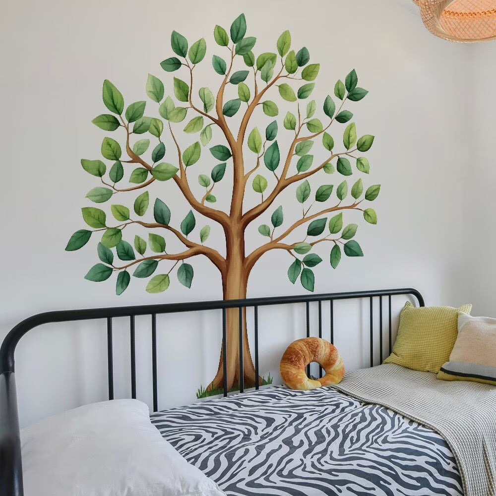 Large Green Tree Wall Decal for Bedroom Living Room, Removable Nature Tree Wall Sticker, 105cm Tall Botanical Decor for Nursery Kids Room Home
