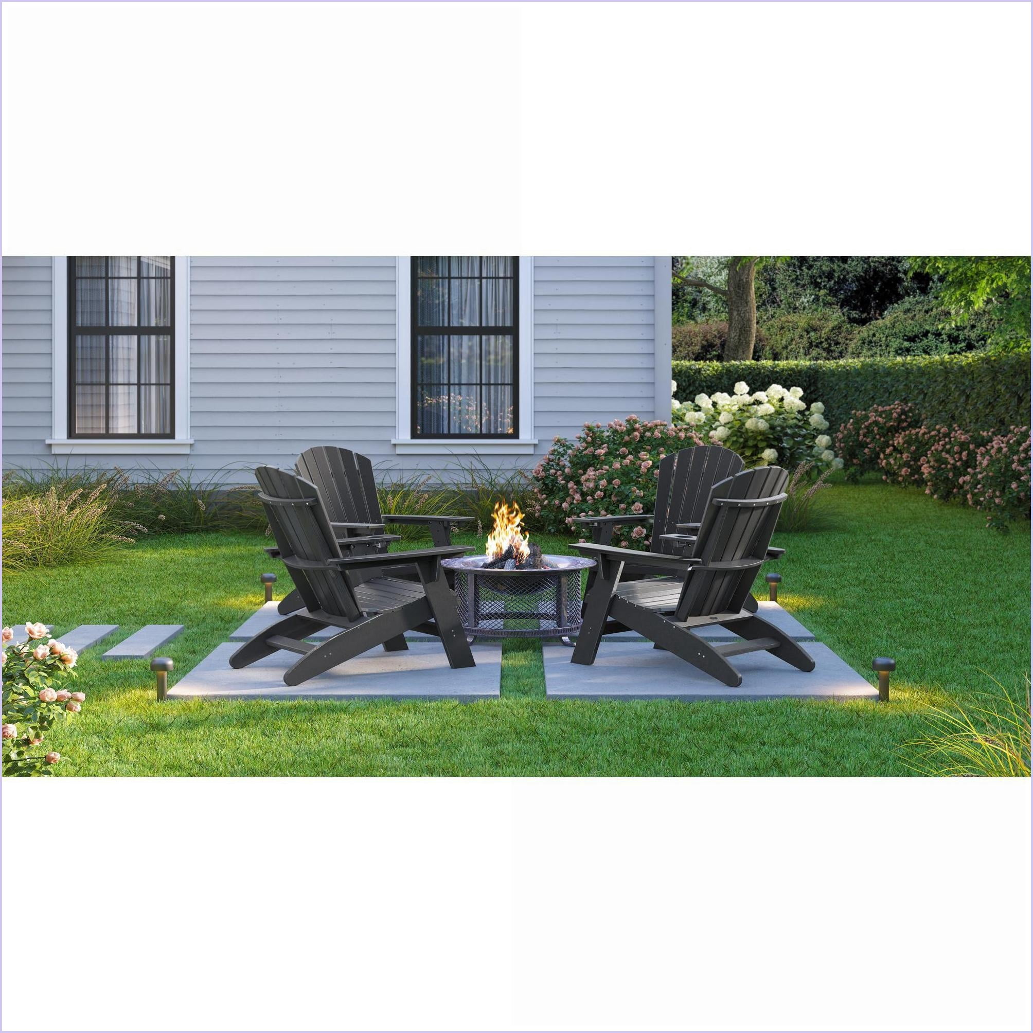 Outdoor Adirondack Chair – Curved Back for Poolside/Patio/Garden | Black | HDPE Poly Lumber