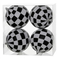 4 in. Black & White Check Glitter Christmas Ornament Ball