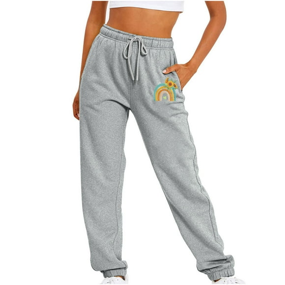 iTNHFP Winter Pants for Women Women Printed Casual Pants Sports Closed Waist Lace Up Elastic Waist Small Foot Pants Sweatpants with Two Pockets