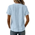 thumbnail image 3 of kaondbfi Women's Stripe Button V Neck Fashion Casual T Shirt Short Sleeve Regular Fit Spring Summer Daily Top Womens Essentials Fashion Clothing, 3 of 6