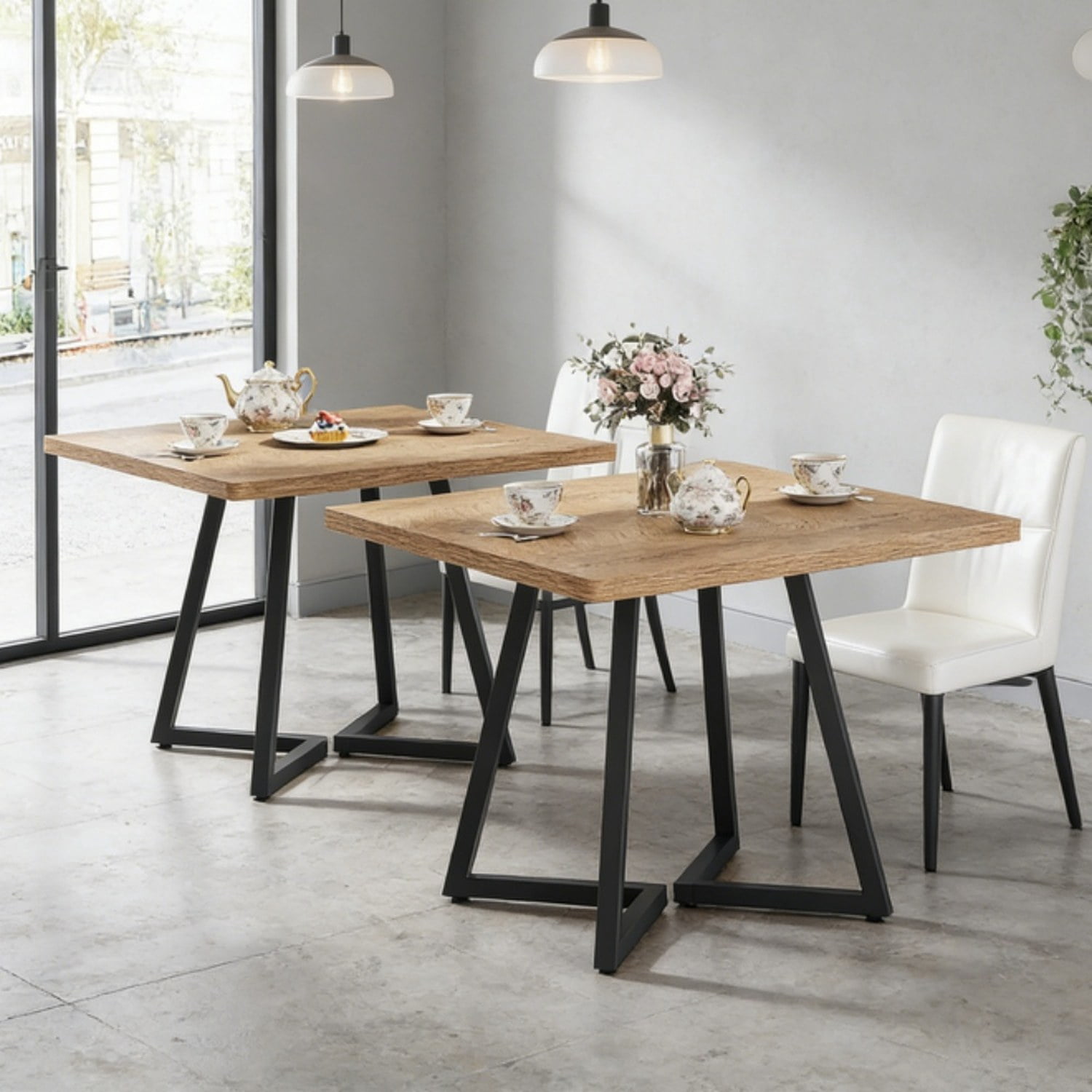 Square Dining Table, Industrial Style, Vintage Brown Wood with Black Metal Frame, 31.49 in W x 31.49 in D x 29.52 in H