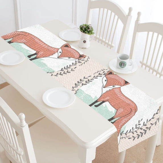 MKHERT Cute Little Fox Table Runner for Office Kitchen Dining Room Wedding Party 16x72 inch