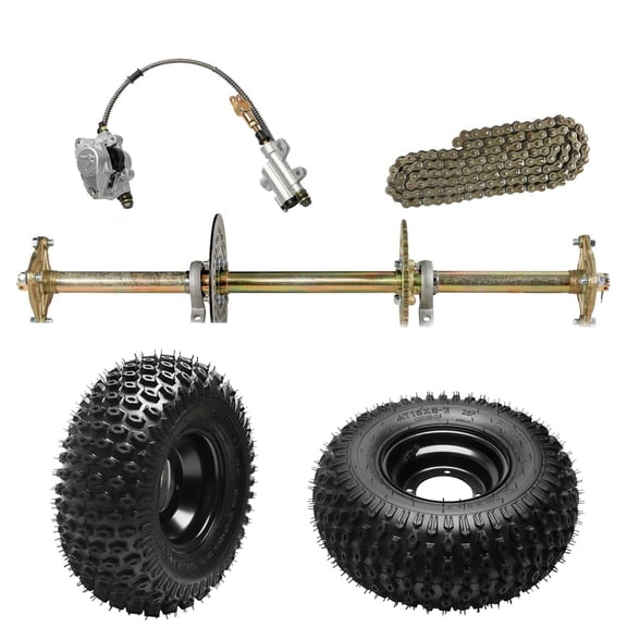 32" Go-kart Rear Live Axle Kit 420 Sprocket Chain 4 Stud Wheel Hub Brake Caliper with 16x8-7 Tires Wheels for Racing Go Kart ATV Quad Buggy Golf Cart Drift Trike Karting DIY Rebuilds