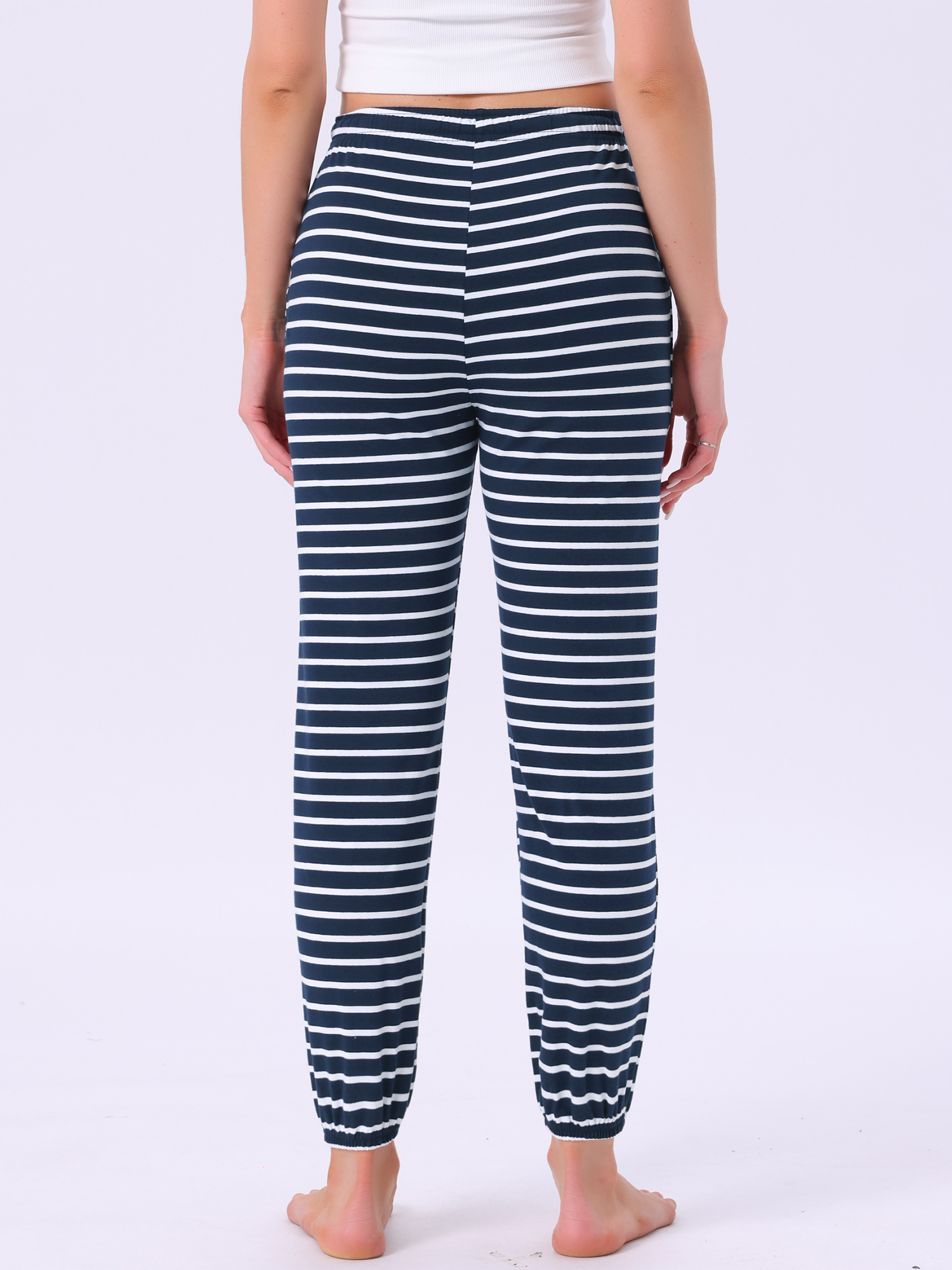 DARING DIVA Women's Drawstring Elastic Waist Cotton Pajama Pants XL Navy Stripe