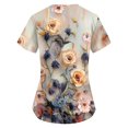 thumbnail image 4 of SAATLERI Scrubs for Women Plus Size Stretchy Scrub Tops V Neck Short Sleeve Floral Nursing Uniforms with Pocket, 4 of 5