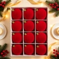 thumbnail image 6 of 12Pc 2.4 Inch Flocked Velvet Christmas Balls,Plastic Hanging Ornaments With Metal Buckle Rope, For Xmas Halloween Home Party Tree Decor Red, 6 of 8