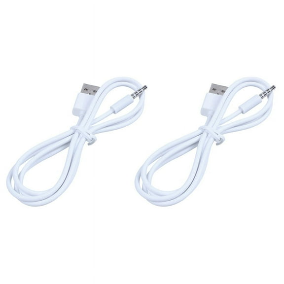 2X 3.5Mm Plug Audio Aux to Usb 2.0 Plug Adapter Charging Cable 1M White
