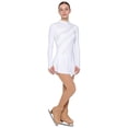 thumbnail image 3 of Doomiva Women Figure Skating Outfit Long Sleeve Rhinestone Dress with Mesh Boot Cover Tights White L, 3 of 5
