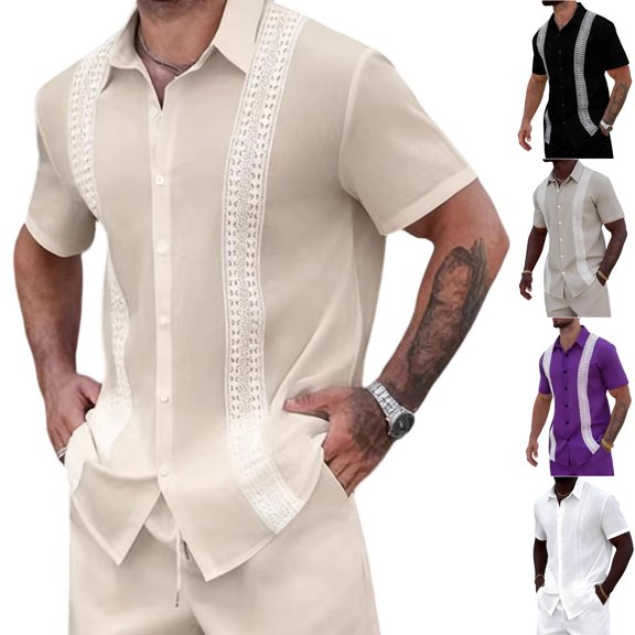 LODIENY Cuban Guayabera Shirts for Men Short Sleeve Button Down Collared Shirt Casual Summer Beach Wedding Embroidered Hollow Out Tops White XXL
