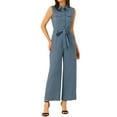 thumbnail image 1 of INSPIRAR CHIC Mono sin mangas con botones y lazo en la cintura para mujer M Azul claro, 1 of 6