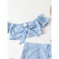 thumbnail image 5 of hirigin Kids Girl Off Shoulder Tops + Skirt, Floral Print Bow Ruffle Decoration Sweet Summer Clothing, 5 of 9