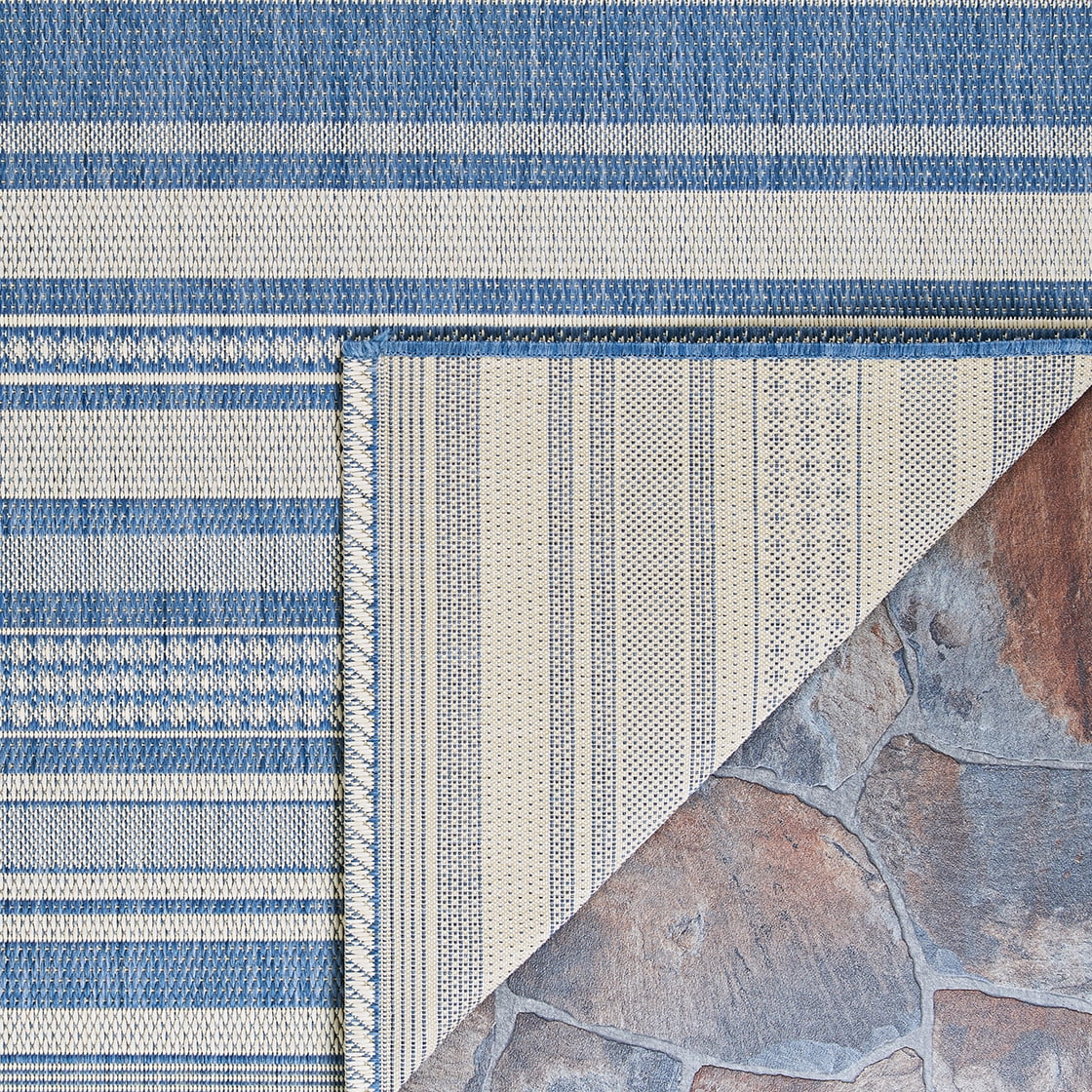 Couristan Recife Gazebo Stripe Indoor / Outdoor Area Rug, Champagne- Blue, 5'3" x 7'6"