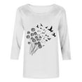 thumbnail image 4 of lcziwo Three Quarter Length Sleeve Shirt for Women Dandelion Print T Shirt Casual Trendy 2025 Blouses Basic Summer Daily Tops Soft Loose Tees White,L, 4 of 6