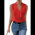 thumbnail image 3 of Camisetas Sin Mangas Plisadas para Mujer, Blusas Casuales Sin Mangas con Cuello en V, Camiseta Básica de Verano Rojo S, 3 of 7