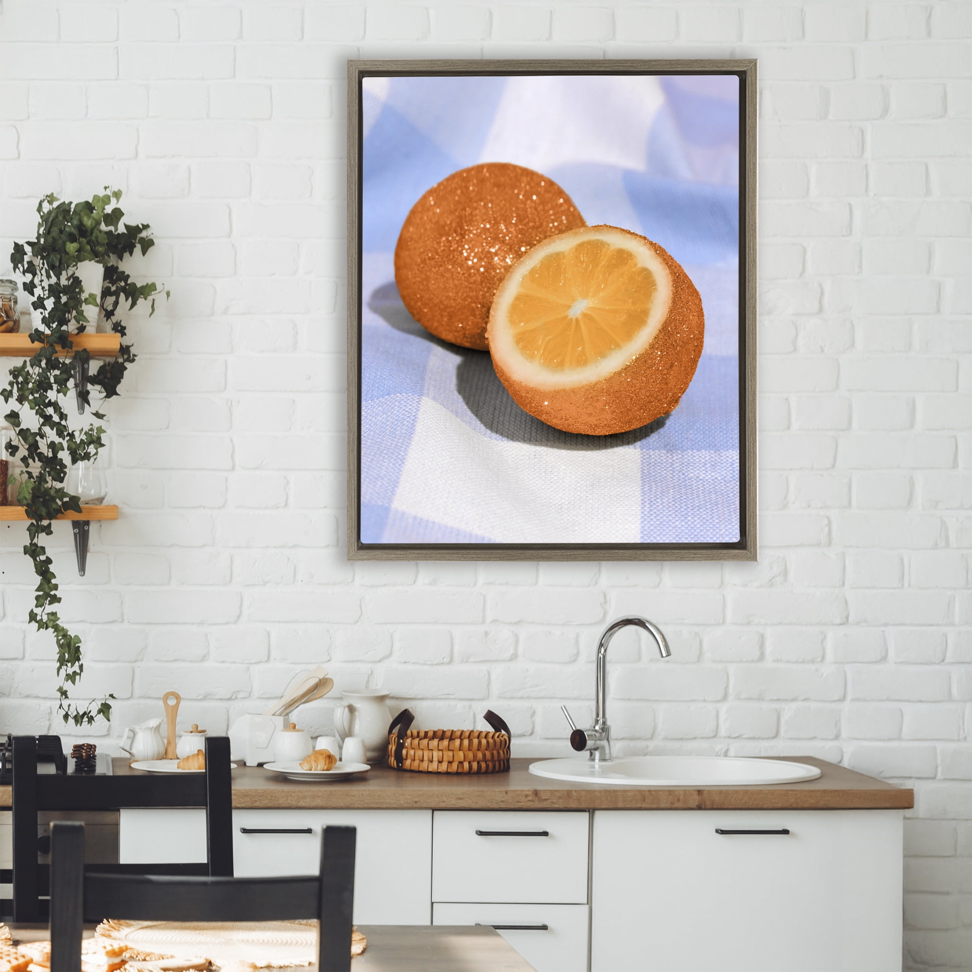 Stupell Industries Glimmer Orange on Blue Brown Framed Floater Canvas Wall Art, design by LISH Creative