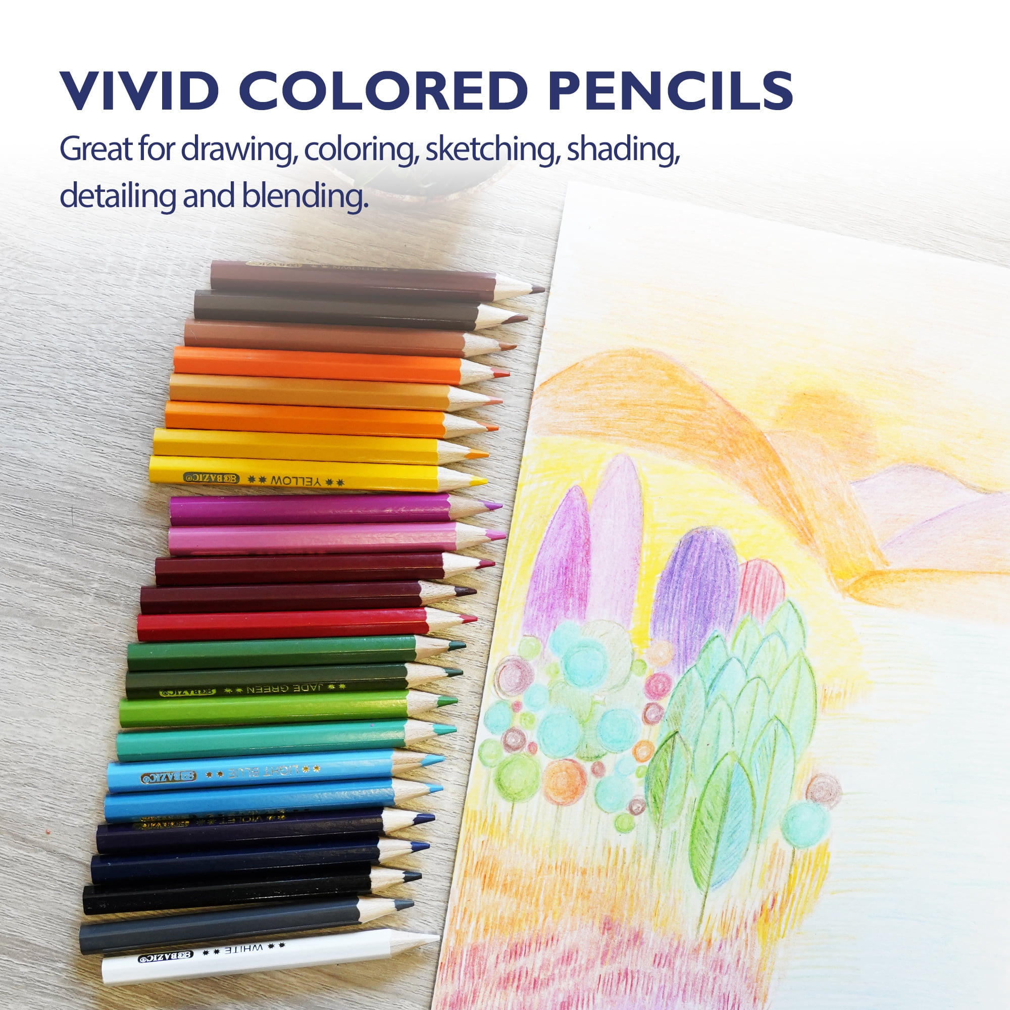 BAZIC 24 Mini Colored Pencils, Set for Art Drawing Sketching, 24-Pack