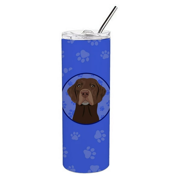Carolines Treasures WDK1124TBL20 Labrador Retriever Chocolate Design2  Stainless Steel 20 oz Skinny Tumbler Blue 20 oz