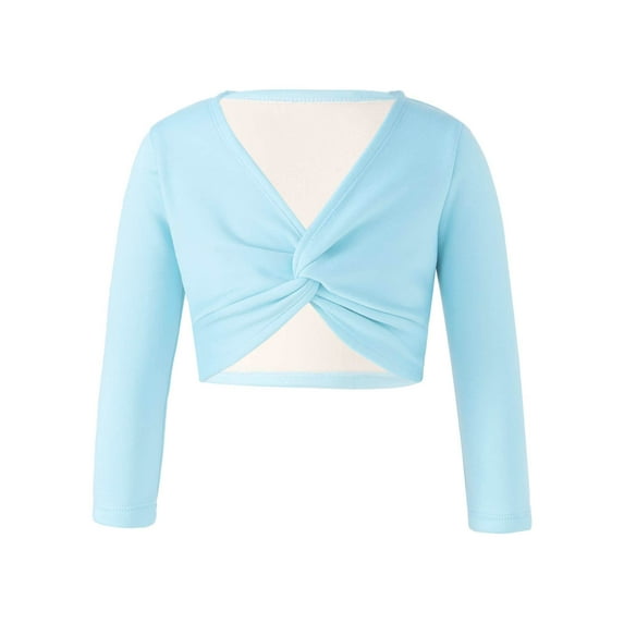 Aislor Girls Kids Long Sleeve Knot Ballet Dance Wrap Tops Cardigan Shrug Gymnastic Sweater Dance Dress Cover Up
