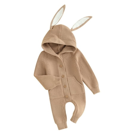 

Baby Girls Boys Knit Rompers Bunny Ears Hooded Easter Clothes