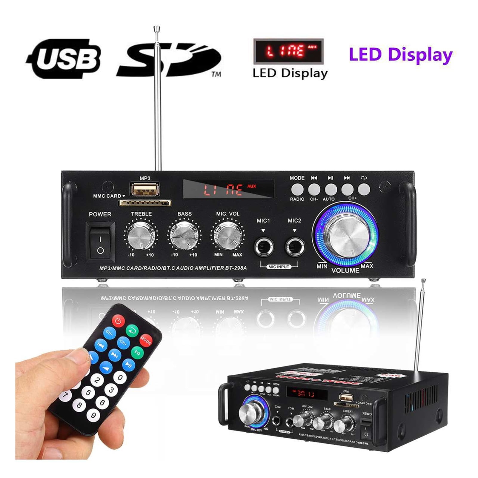 HIFI Bluetooth Amplifier Home Car Sound Audio Processor Home Theater Amplifiers Music Player With Remote Control