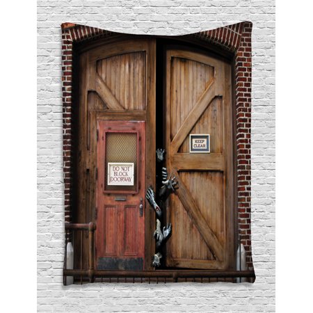 Zombie Tapestry Monsters Behind Wooden Door Demon Halloween