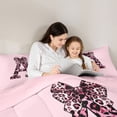 thumbnail image 4 of Erosebridal Black Pink Leopard Print Bow Knot Girl Twin Comforter Sets 3-Piece,Personalized Initial A Bedding Set For Teens,Pink Reversible, 4 of 6