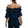 thumbnail image 3 of Women's Off Shoulder Ruffle Short Sleeve Chiffon Blouse Navy Blue XXL, 3 of 7