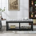 thumbnail image 4 of Farmhouse Storage Bench Wooden Entryway Linen Upholstered Ottoman Button Tufted Bench with Black Legs for Bedroom End of Bed Hallway Organizer, Grey, 45 Inch, 4 of 15