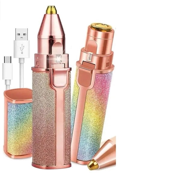 Facial Hair Removal for Women: 2-in-1 Rechargeable Nose Hair & Eyebrow Trimmer, Face Shaver with Built-in Light for Removing Chin, Upper and Lower Lip Area Peach Fuzz（13.5*3*2.5cm)