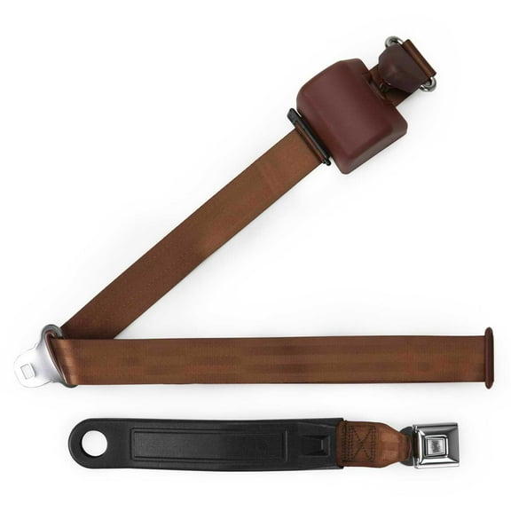 RetroBelt Brown Push Button 3-Point Shoulder Seat Belt - Bucket Seat