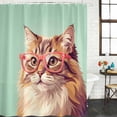 thumbnail image 2 of Sunglasses Cat Bathroom Shower Curtains with Hooks, Retro Funny Cat Green Background Waterproof Fabric Washable Shower Curtain for Home Hotel Bathtub Decor 72x72 Inch, 2 of 9