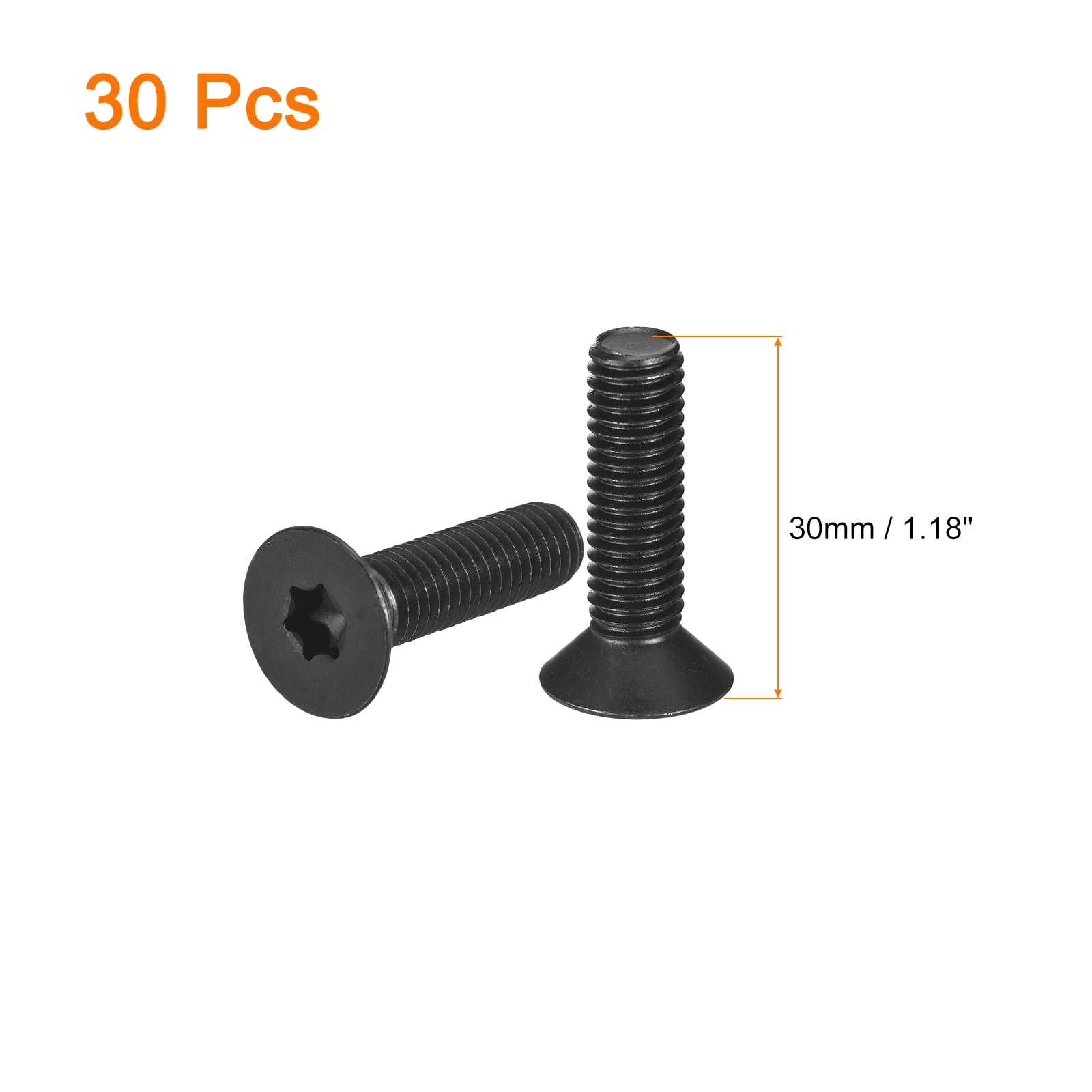 Uxcell M8-1.25x30mm Flat Head Torx Anti Theft Machine Screws, 30Pack 10.9 Grade Alloy Steel, Torx Drive, Countersunk Head, Full Thread, Black Oxide Finish