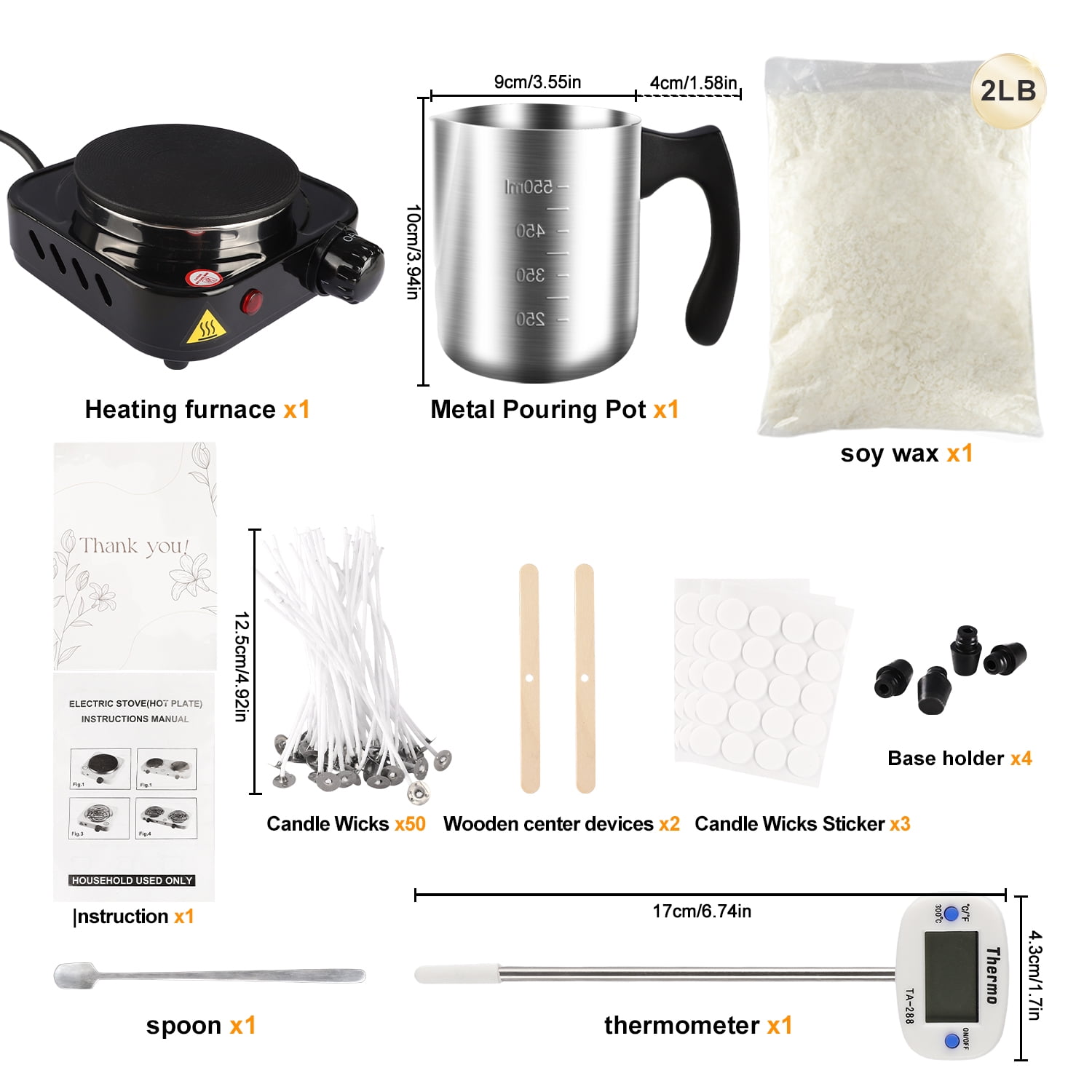 Adult DIY handicraft set, natural candles for candle making, candle making set, including 2-pound soy wax sheets, electric stove, candle wick, furnace