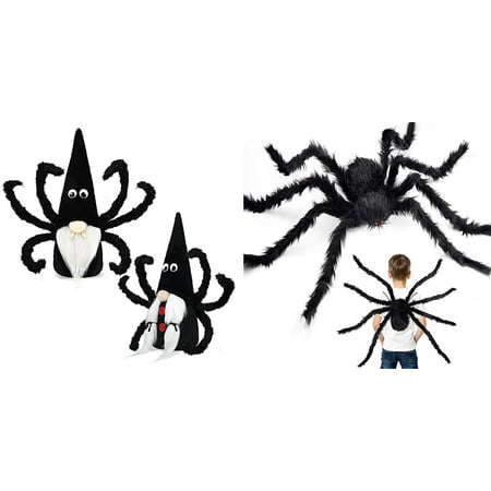 Halloween Gnomes Plush Decor with Flexible Fake Spider Legs 2 Pack + 59