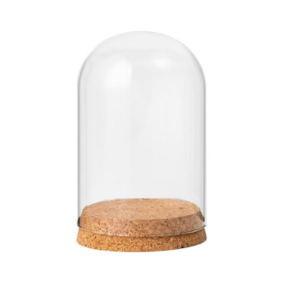Cloche Jar with Wood Base Decorative Clear Glass Dome for Home Desktop Decor 8cmx10cm
