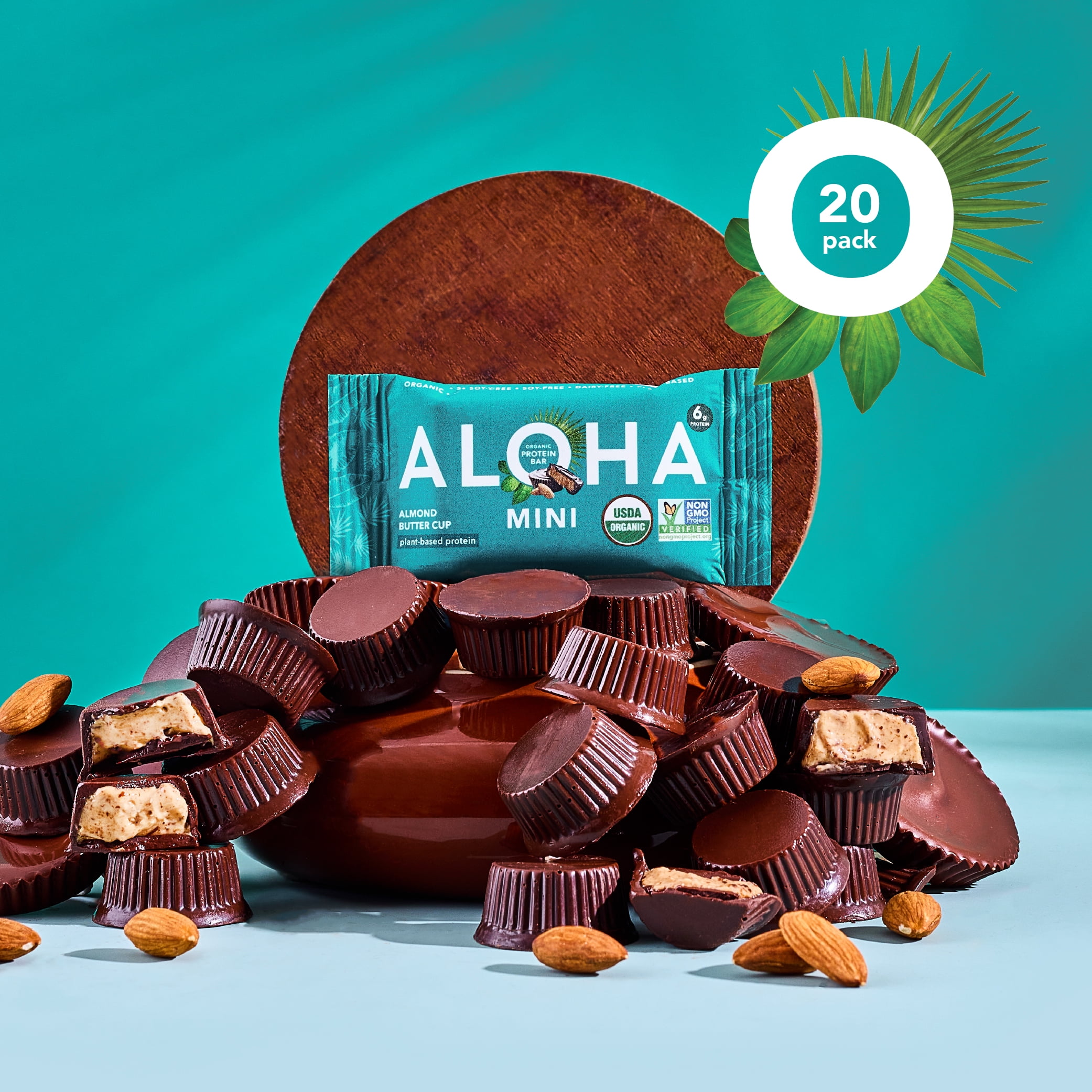 ALOHA, Organic Plant Based Protein, Mini Bars, Almond Butter Cup (Pack of 20)