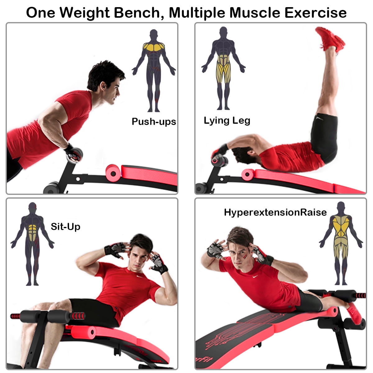 Costway Folding Weight Bench Adjustable Sit-up Board Curved Decline Bench Red