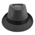 thumbnail image 2 of Retro Fedora Hat Ribbon Band Warm Manhattan Gangster Trilby Panama Hat Gray, 2 of 9