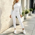 thumbnail image 2 of Women's 2‑Piece Tracksuit Set, Letter‑Embroidered Cropped Hooded Sweatshirt with Drawstring & High‑Waist Cuffed Jogger Pants, Solid‑Color Sporty Outfit for Daily Workout Commute White S(S), 2 of 8