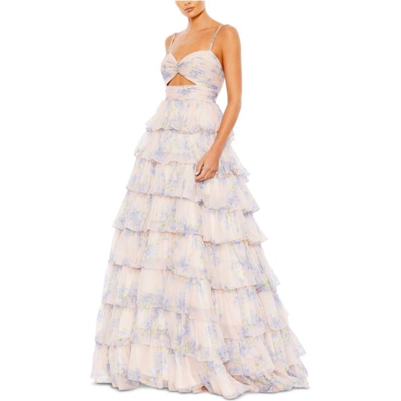 Mac Duggal Womens Cut Out Tiered Ruffled Gown Dress, pink, 2