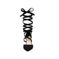 thumbnail image 5 of BLISSFUL STEP Women's Velvet Lace Up Block Heels Pointed Toe Pumps Black 9.5, 5 of 7