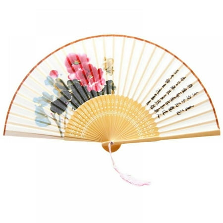 

Retro Folding Silk Fan Chinese Style Decorative Female Pocket Bamboo Handle Hand Fan Decorative Fans Painting Home Decor