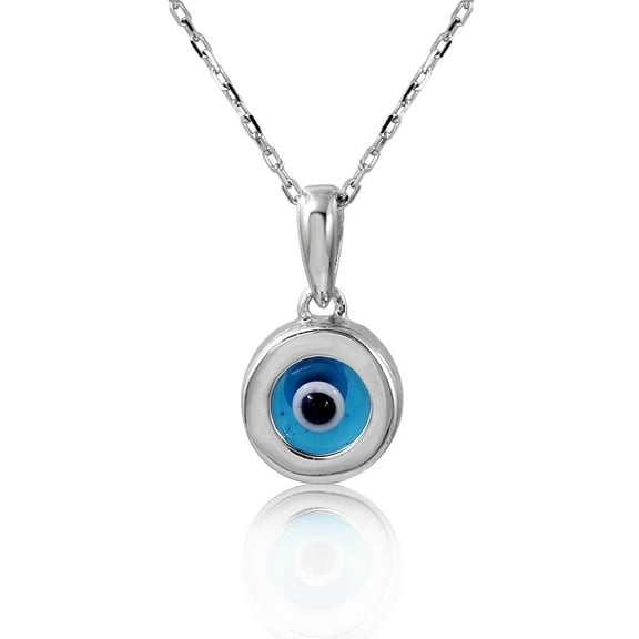 Rhodium Plated Sterling Silver Round Evil Eye Necklace