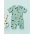 thumbnail image 2 of Qmyliery Baby Boy Girls Summer Jumpsuit Casual Button Round Neck Rainbow Print Toddler Short Sleeve Romper, 2 of 9