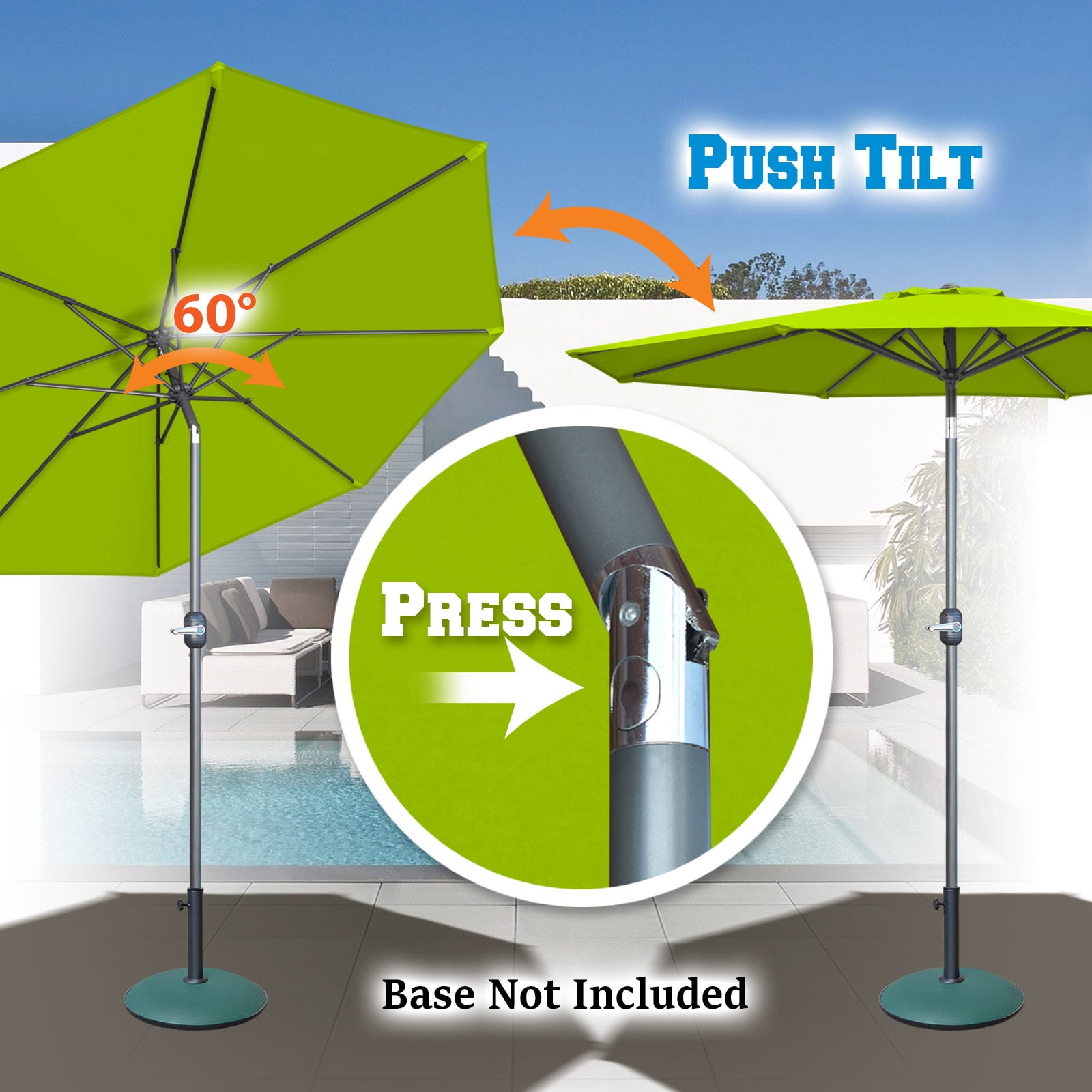 Sunrise 9' Outdoor Umbrella with 8 Ribs, Tilt, and Crank, Patio Garden Market Sunshade Umbrella (Lemon Green)